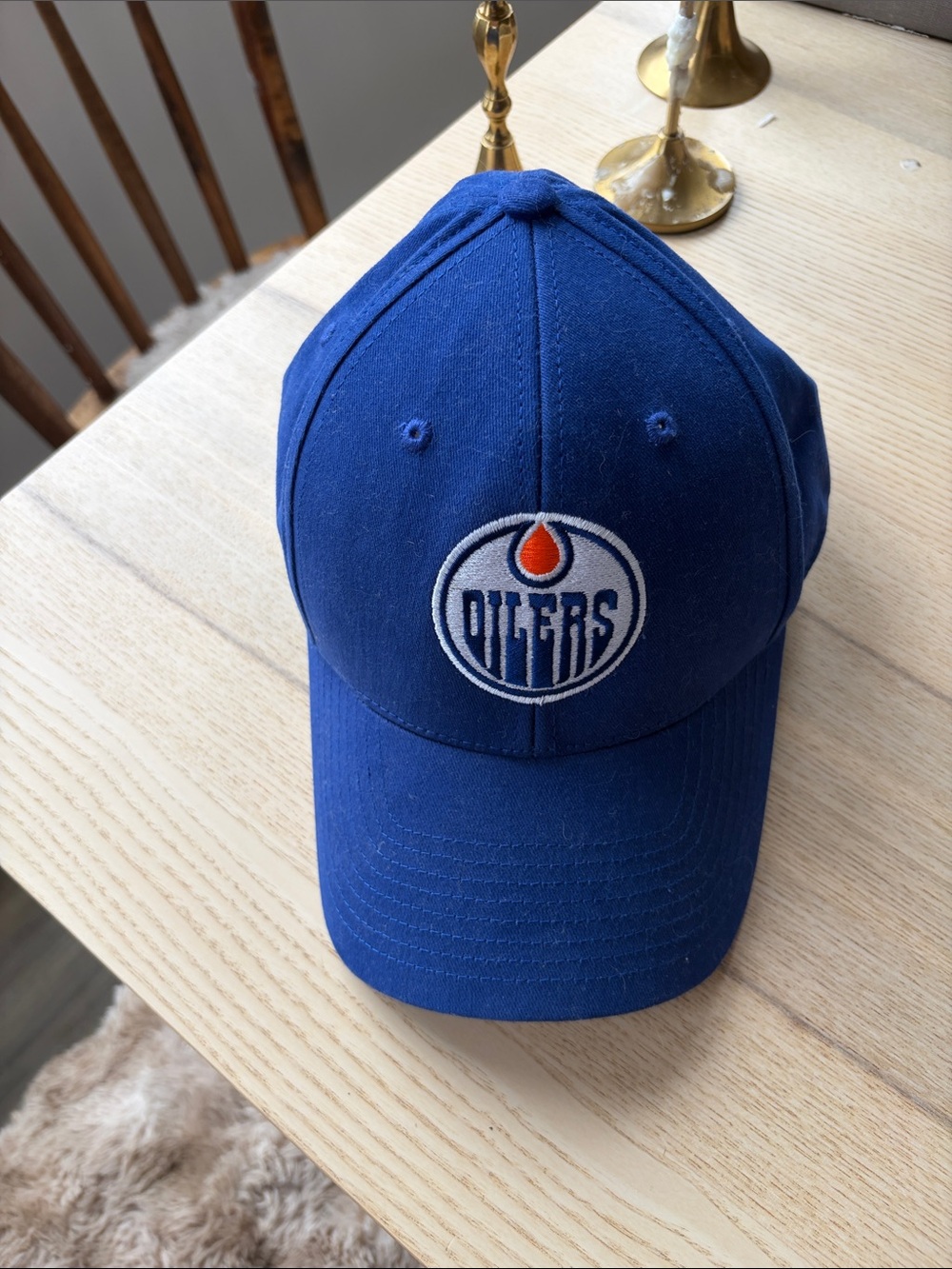 NHL Edmonton Oilers Royal Blue Hat with Orange Logo